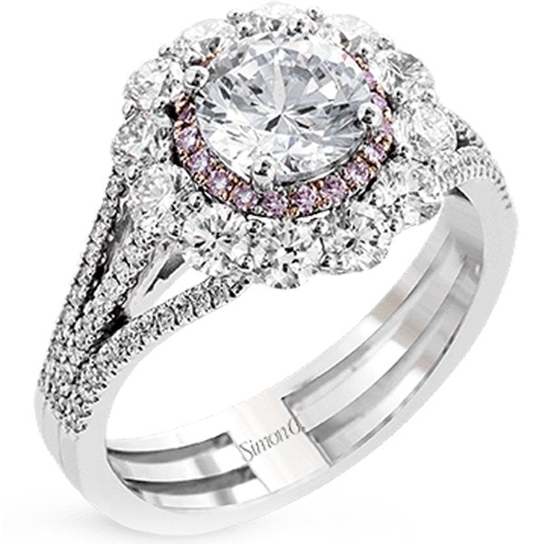 Simon G. Large Halo Pink Diamond Accent Engagement Ring