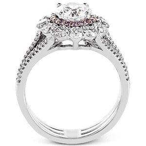 Simon G. Large Halo Pink Diamond Accent Engagement Ring