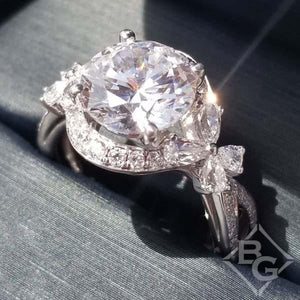 Simon G. Large Round Center Halo Flower Blossom Diamond Engagement Ring
