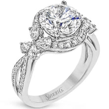 Load image into Gallery viewer, Simon G. Large Round Center Halo Flower Blossom Diamond Engagement Ring
