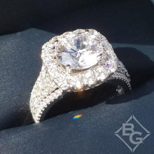 Load image into Gallery viewer, Simon G. Large Round Cut Center Halo Pave Diamond Engagement Ring

