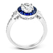Load image into Gallery viewer, Simon G. Oval Cut Blue Sapphire Baguette Halo Diamond Engagement Ring
