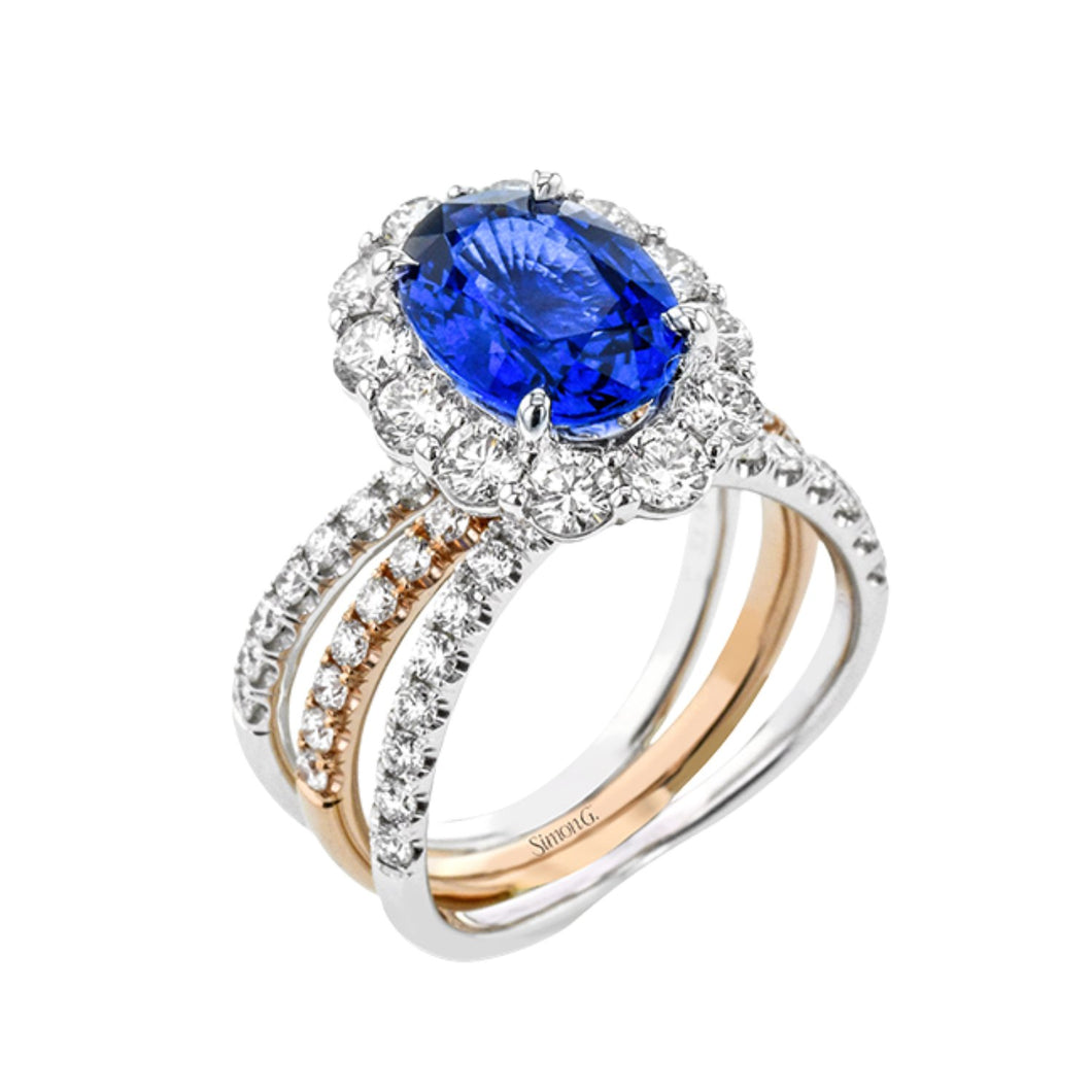 Simon G. Oval Cut Halo Blue Sapphire Split Shank Ring