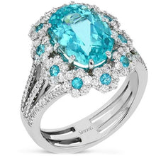 Load image into Gallery viewer, Simon G. Oval Cut Paraiba Tourmaline Halo Diamond &quot;Flower&quot; Ring
