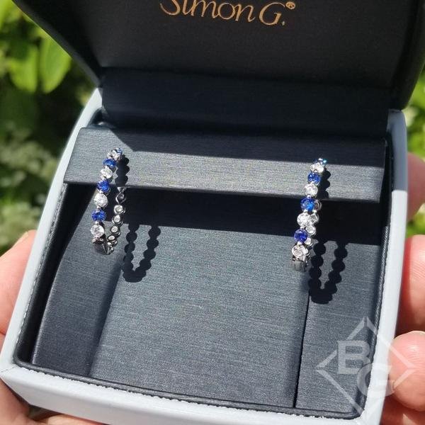 Simon G. Oval Shaped Skinny Sapphire & Diamond Hoop Earrings