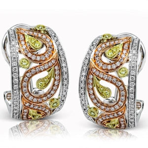 Simon G. "Paisley" Diamond Earrings Featuring Yellow & White Diamonds
