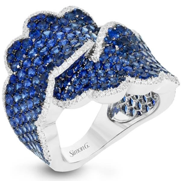 Simon G. Pave Set Blue Sapphire Wave Ring