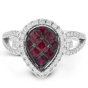 Simon G. Pear Shaped Ruby & Diamond "Halo" Ring