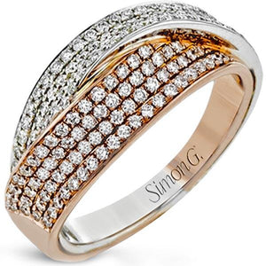 Simon G. Right Hand Two Row Crossover Pave Diamond Ring