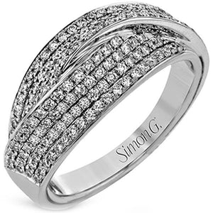 Simon G. Right Hand Two Row Crossover Pave Diamond Ring