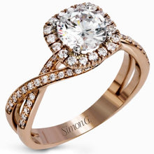 Load image into Gallery viewer, Simon G. Round Cut &quot;Twist&quot; Halo Split Shank Diamond Engagement Ring
