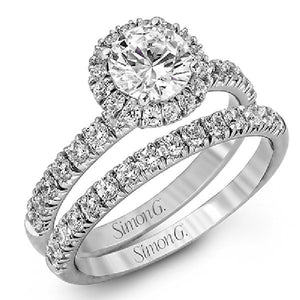 Simon G. Round Halo French Set Diamond Engagement Ring