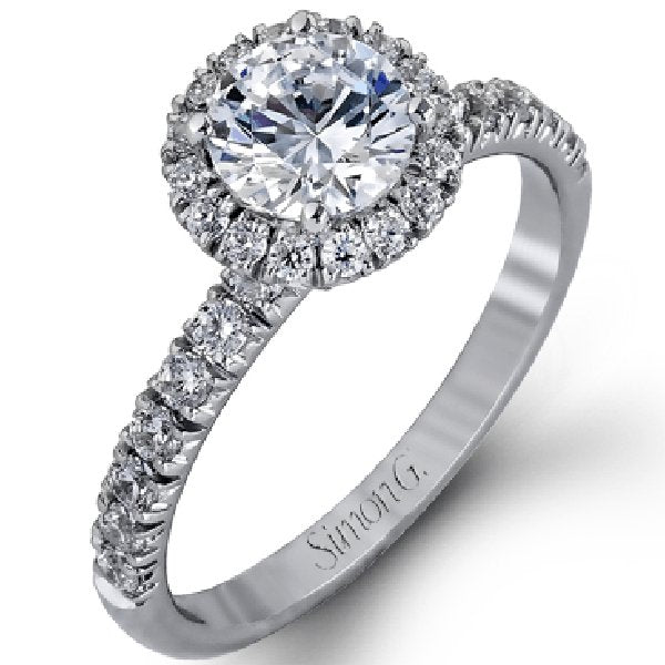 Simon G. Round Halo French Set Diamond Engagement Ring