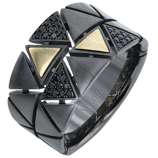 Pyramid Band Ring with Pave Black Diamonds