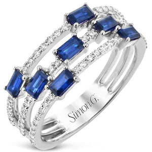 Simon G. Sapphire Baguette and Diamond Multi-Row Ring