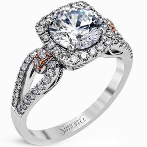Simon G. Split Shank Cushion Halo Diamond Engagement Ring