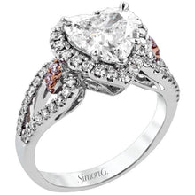 Load image into Gallery viewer, Simon G. Split Shank Heart Shaped Halo Diamond Engagement Ring
