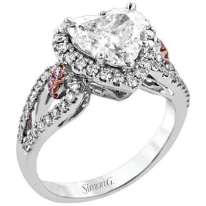 Simon G. Split Shank Heart Shaped Halo Diamond Engagement Ring