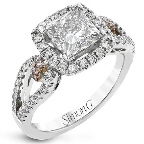 Simon G. Split Shank Princess Halo Diamond Engagement Ring