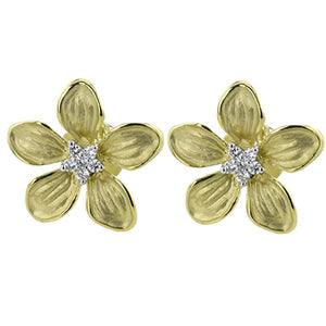 Simon G. 18K Yellow Gold Textured Flower Diamond Cluster Earrings