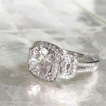 Load image into Gallery viewer, Simon G. &quot;Three Stone&quot; Cushion Halo Diamond Engagement Ring
