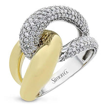 Load image into Gallery viewer, Simon G. Two-Tone Contemporary High Polish Gold Pave Diamond Ring
