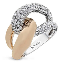 Load image into Gallery viewer, Simon G. Two-Tone Contemporary High Polish Gold Pave Diamond Ring
