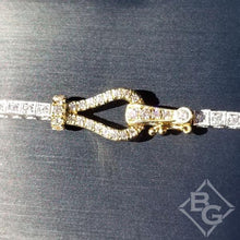 Load image into Gallery viewer, Simon G. Two Tone Gold Buckle Diamond Tennis Bracelet
