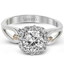 Load image into Gallery viewer, Simon G. Two-Tone Halo Split Shank Diamond Engagement Ring
