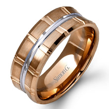 Load image into Gallery viewer, Simon G. Two-Tone Rose and White Gold 9MM Wedding Band
