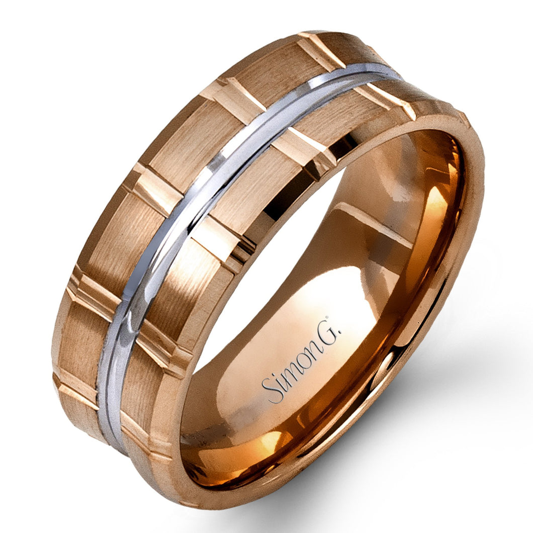 Simon G. Two-Tone Rose and White Gold 9MM Wedding Band