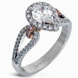 Load image into Gallery viewer, Simon G. Two-Tone Split Shank Pear Shape Halo Diamond Engagement Ring
