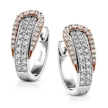 Load image into Gallery viewer, Simon G. Two-Tone White &amp; Rose Gold Diamond Buckle Earrings
