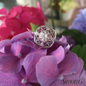 Simon G. Vintage Inspired Filigree Floral Halo Diamond Engagement Ring