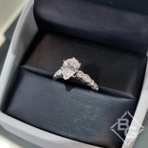 Simon G. "Vintage Style" Pear Cut Center Bezel Set Side Diamond Engagement Ring