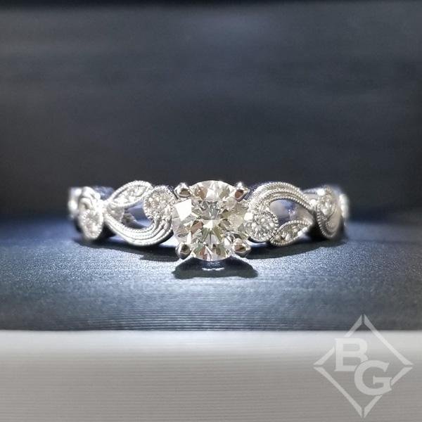 Simon G. Vintage Style Scrollwork Filigree Diamond Engagement Ring