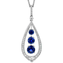 Load image into Gallery viewer, Simon G. Vintage Style Three Stone Sapphire Diamond Pendant
