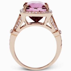 Simon G. Watermelon Tourmaline Diamond Halo Ring