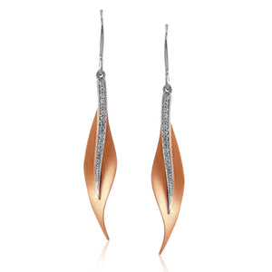 Simon G. White & Rose Gold Satin Finish Dangle Leaf Earrings