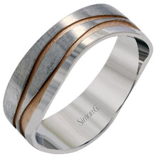 Load image into Gallery viewer, Simon G. White &amp; Rose Gold Two-Tone &quot;Wave&quot; Wedding Band
