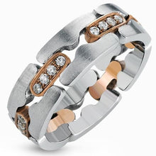 Load image into Gallery viewer, Simon G. White &amp; Rose &quot;Puzzle Piece&quot; Diamond Wedding Band
