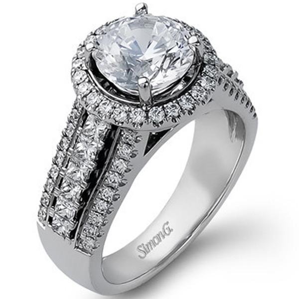 Simon G. Wide Halo Three Row Diamond Engagement Ring