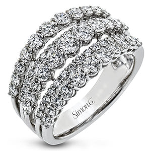 Simon G. 18K White Gold Wide Three Row Diamond Anniversary Ring