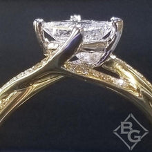Load image into Gallery viewer, Simon G. Yellow Gold Princess Cut &quot;Twist&quot; Split Shank Diamond Engagement Ring
