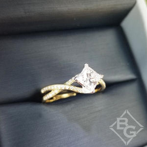 Simon G. Yellow Gold Princess Cut "Twist" Split Shank Diamond Engagement Ring