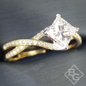 Simon G. Yellow Gold Princess Cut "Twist" Split Shank Diamond Engagement Ring