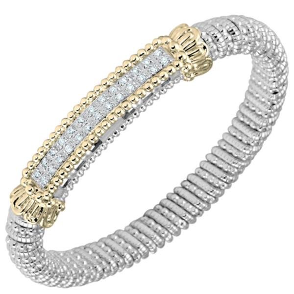 Vahan Sterling Silver & 14K Yellow Gold Diamond Pave Bar Bangle Bracelet