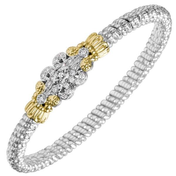 Vahan Sterling Silver & 14K Yellow Gold Diamond Scrollwork Bangle Bracelet