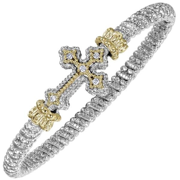 Vahan Sterling Silver & 14K Yellow Gold Large Diamond Cross Bangle Bracelet