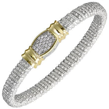 Load image into Gallery viewer, Vahan Sterling Silver &amp; 14K Yellow Gold Oval Pave Diamond Bangle Bracelet
